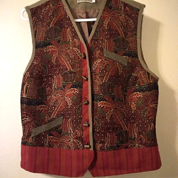 Vintage Canvasbacks Tencil & Linen Palm Trees Vest Size Large - Picture 5 of 14